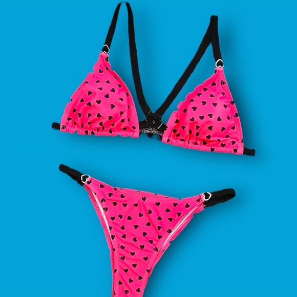 Heart-shape Polka Dot Print Bikini Set, Drawstring Bra Top High Cut Bottom. - Picture 6 of 7
